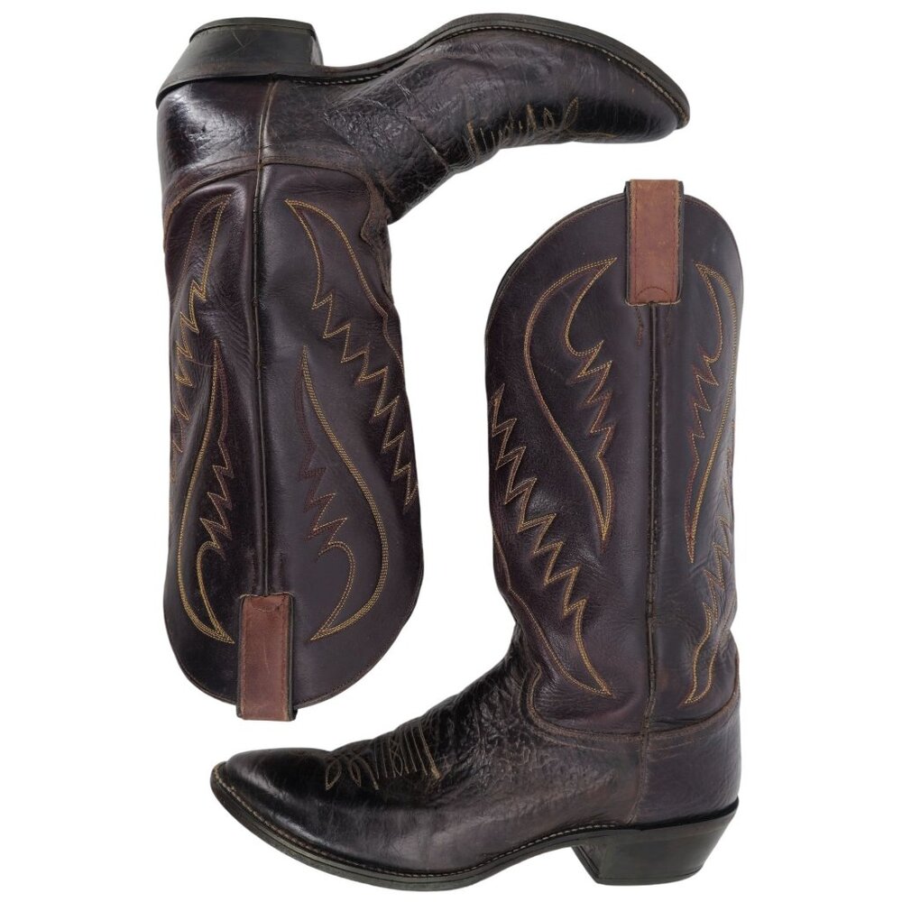 Justin Exotic Shark Boots Men size 10.5B Dark Brown Leather Cowboy Western Boots - Picture 5 of 13